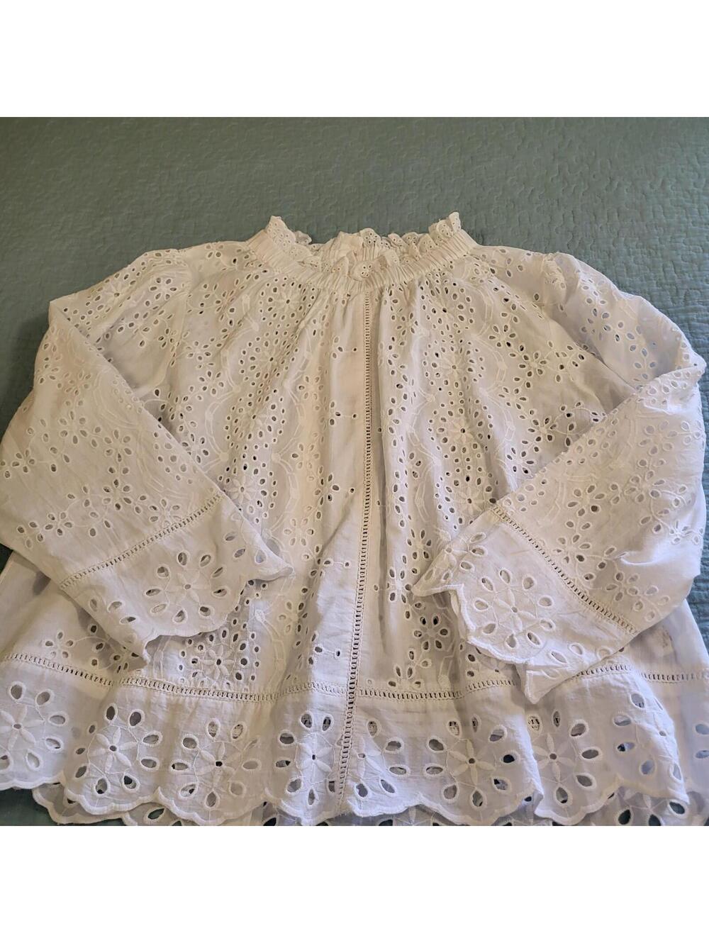 Jennifer and Grace white eyelet peasant blouse intricate embroidered detailing
